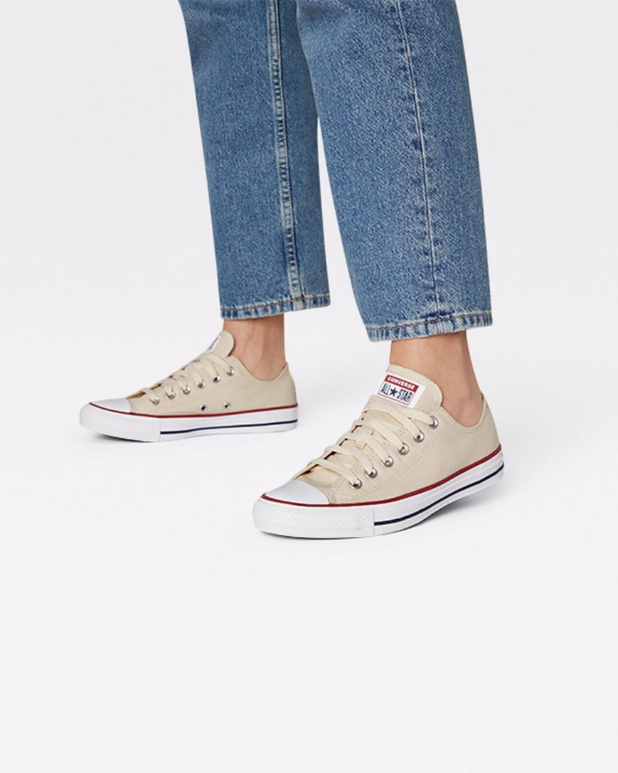 Tenis Converse Chuck Taylor All Star Classicos Cano Baixo Feminino Bege Branco | PT L048P0T